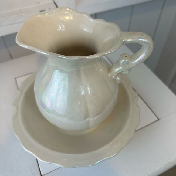 Iridescent Pitcher & Bowl Set Royal Haeger Style Cottagecore Retroglam Accent - Picture 6 of 11